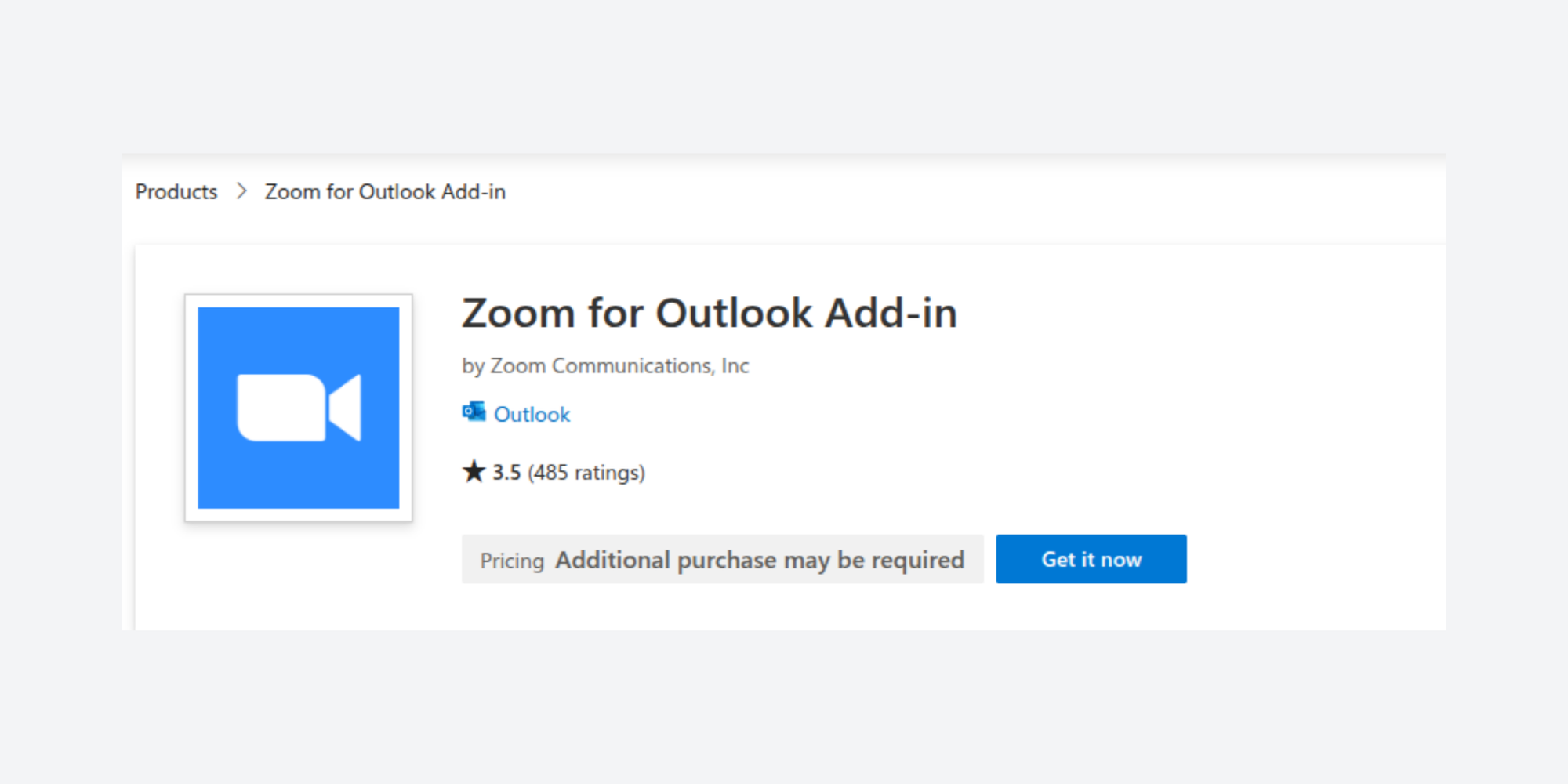 Zoom for Outlook Add-in install screen on Google Marketplace