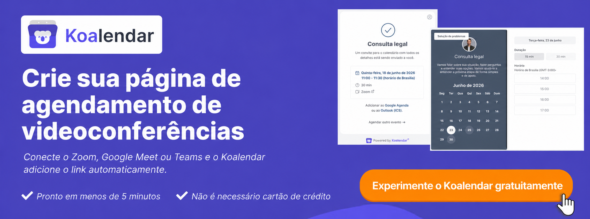 Página de agendamento do Koalendar para reuniões no Zoom