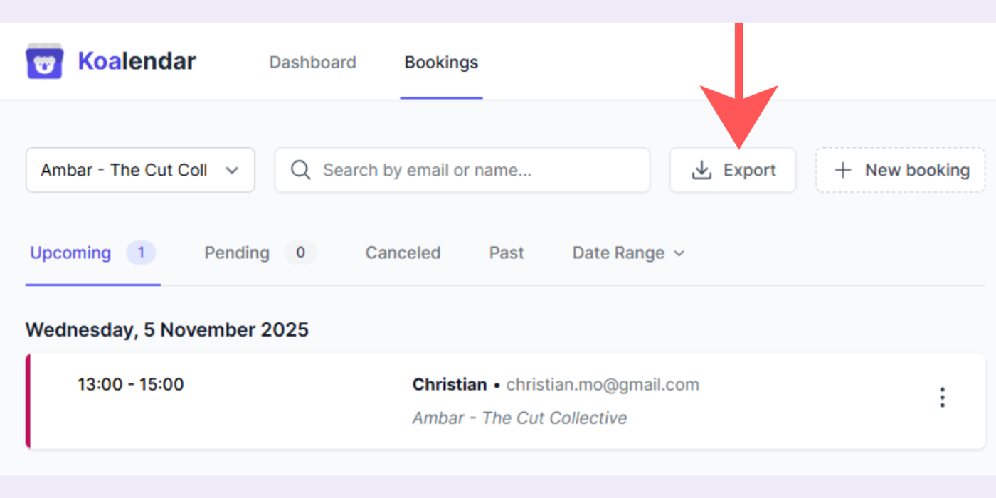 export bookings option in koalendar scheduling software to increased productivity