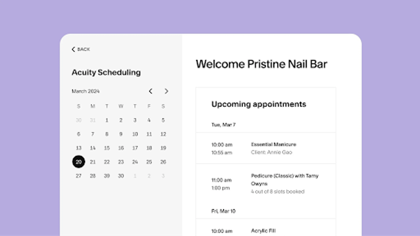 screenshot of Acuity Scheduling yoga business software