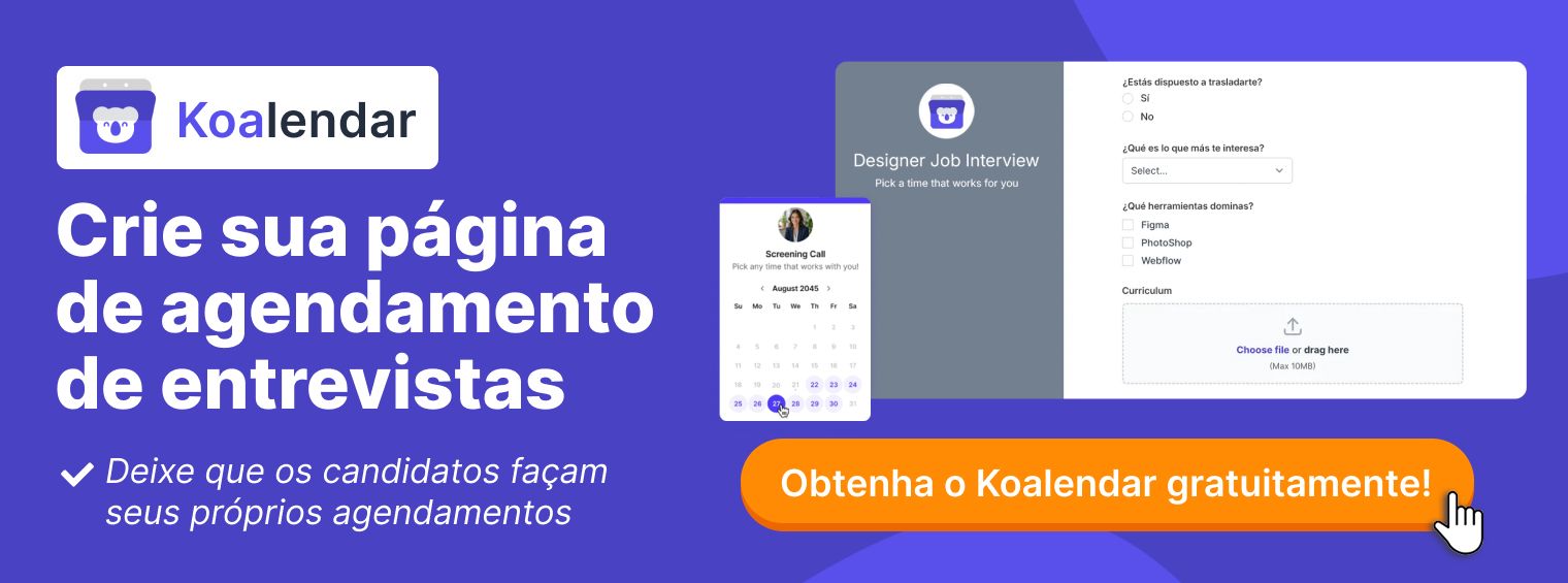 banner do Koalendar para agendamento de recrutamento ajuda a resolver o problema de como pedir educadamente para marcar uma reunião