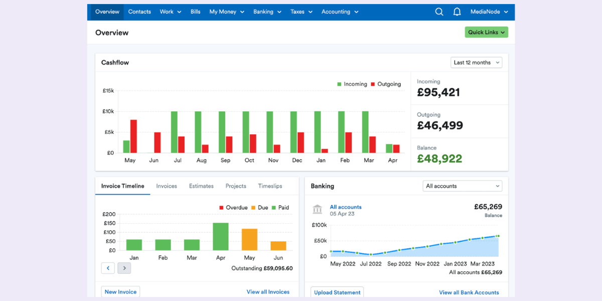 freeagent tool dashboard screenshoot