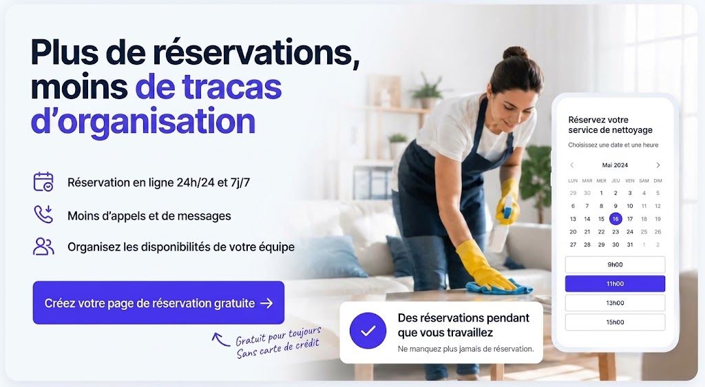 Bannière Koalendar pour une entreprise de nettoyage proposant la réservation de services à domicile.