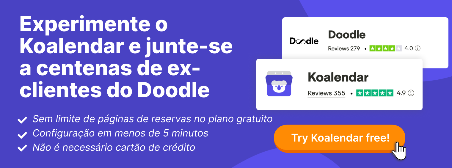 Banner da ferramenta de agendamento Koalendar comparada ao Doodle, com avaliações do Trustpilot