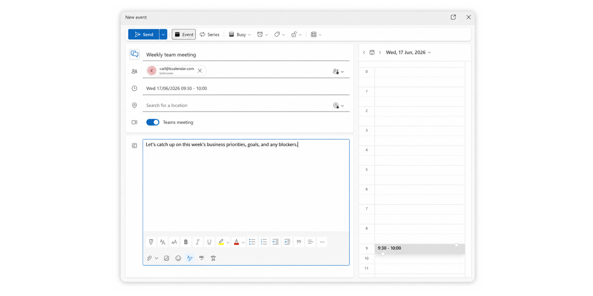 Scheduling a meeting with Outlook