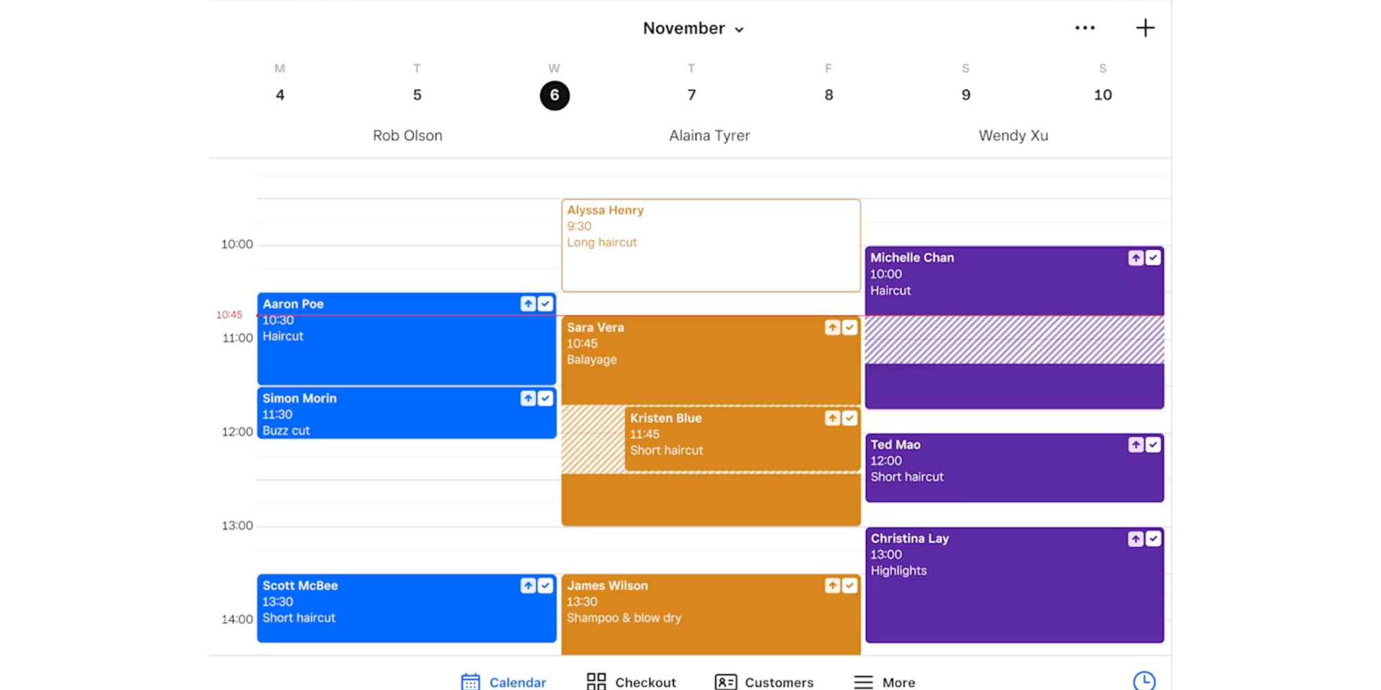 Calendar schedule view in Square Appointments software