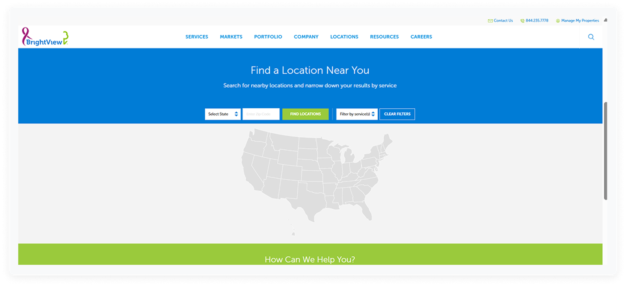 Example of a landscaping company website organising services by location