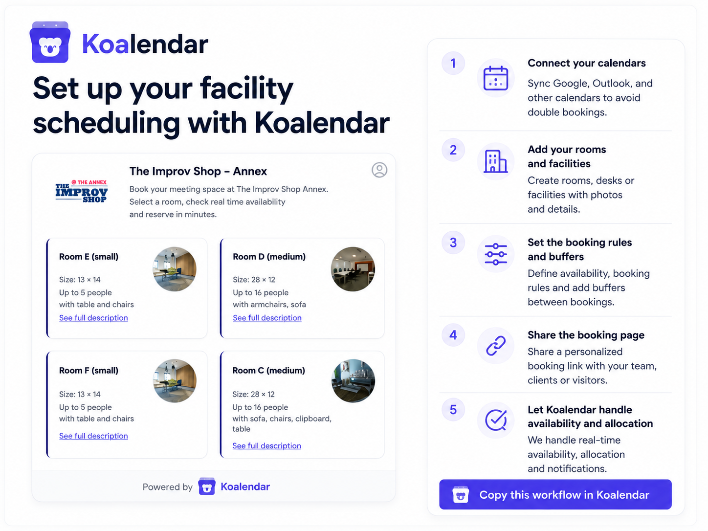 steps to set up koalendar facility scheduling software