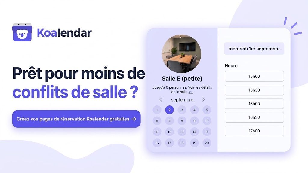 Bannière du système gratuit de réservation de salles de réunion Koalendar