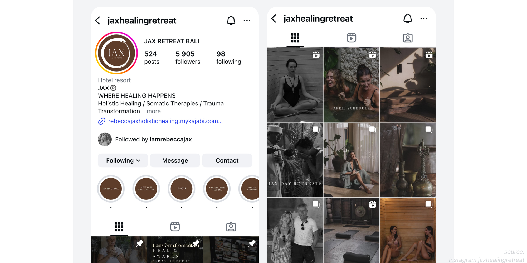 instagram social media booking options