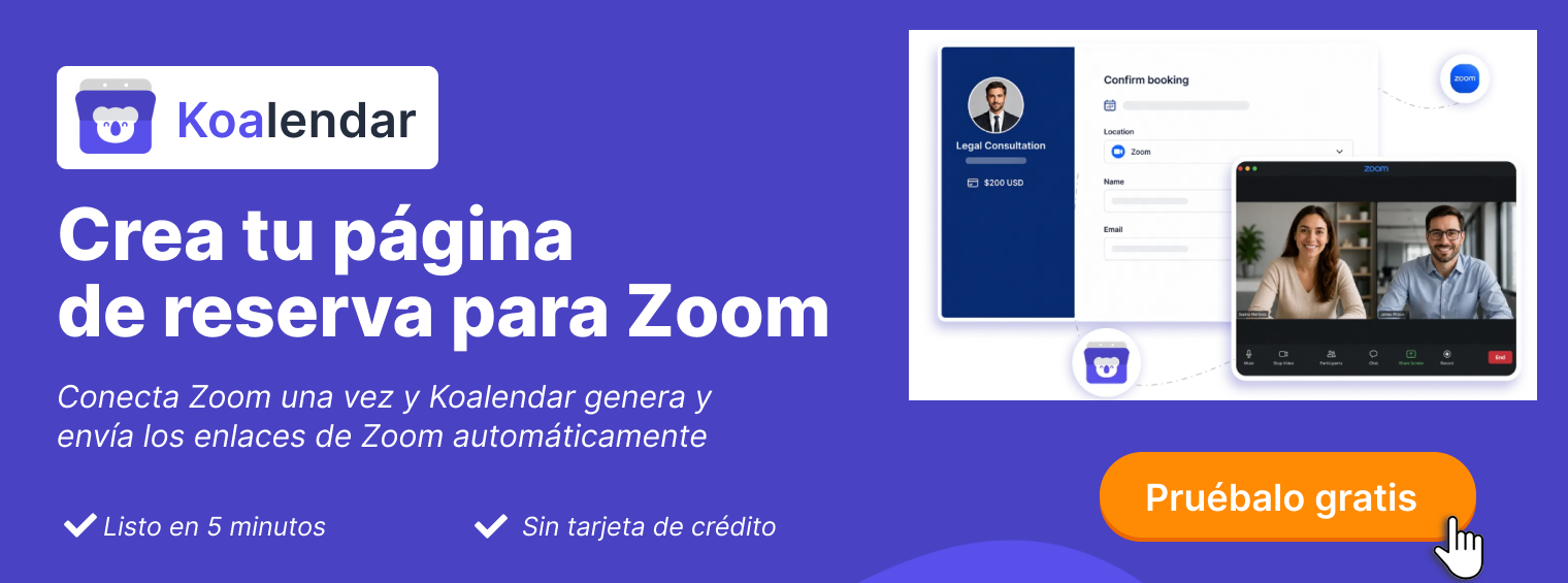Crea tu página de reserva para Zoom con Koalendar