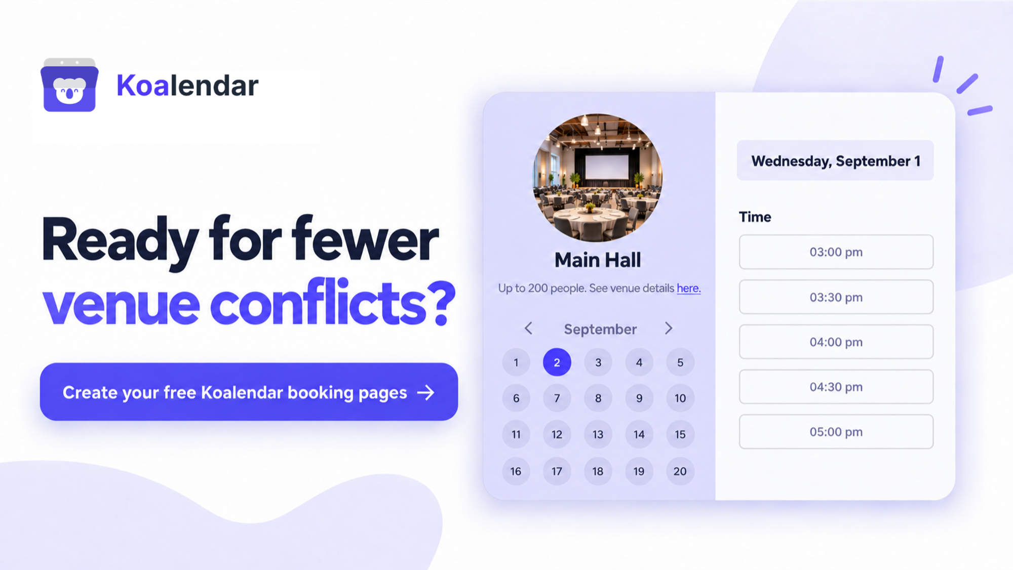 Online venue scheduling software banner about reducing venue conflicts