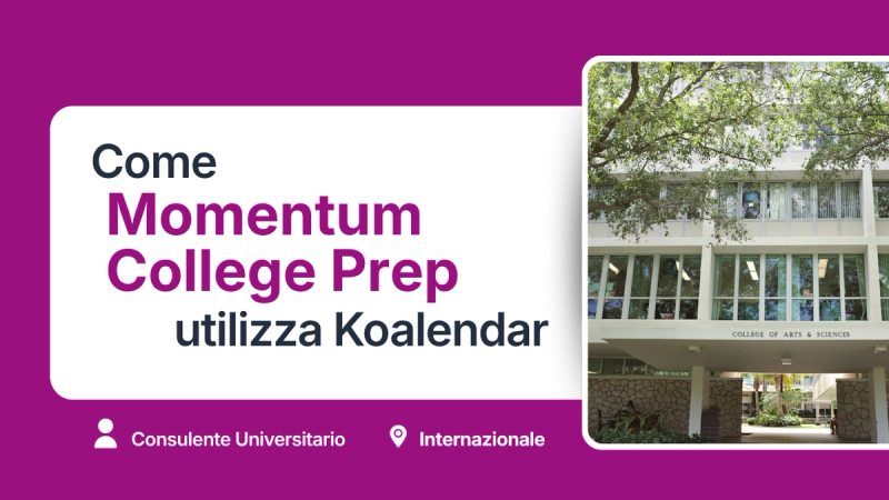 Grafica principale dello studio di caso di Momentum College Prep che mostra l’edificio di un campus universitario e il testo