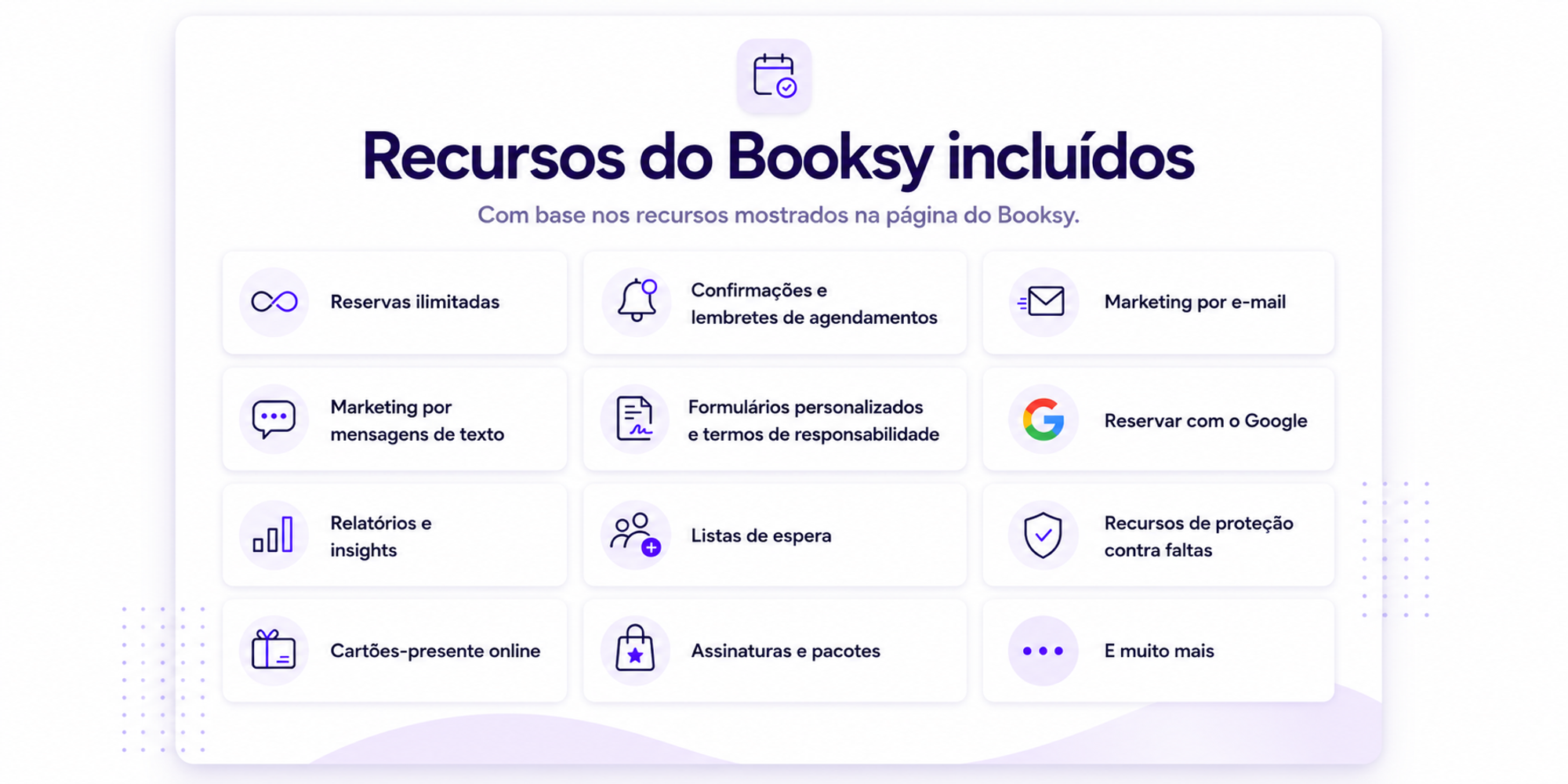 gráfico dos recursos do Booksy incluídos na assinatura do Booksy