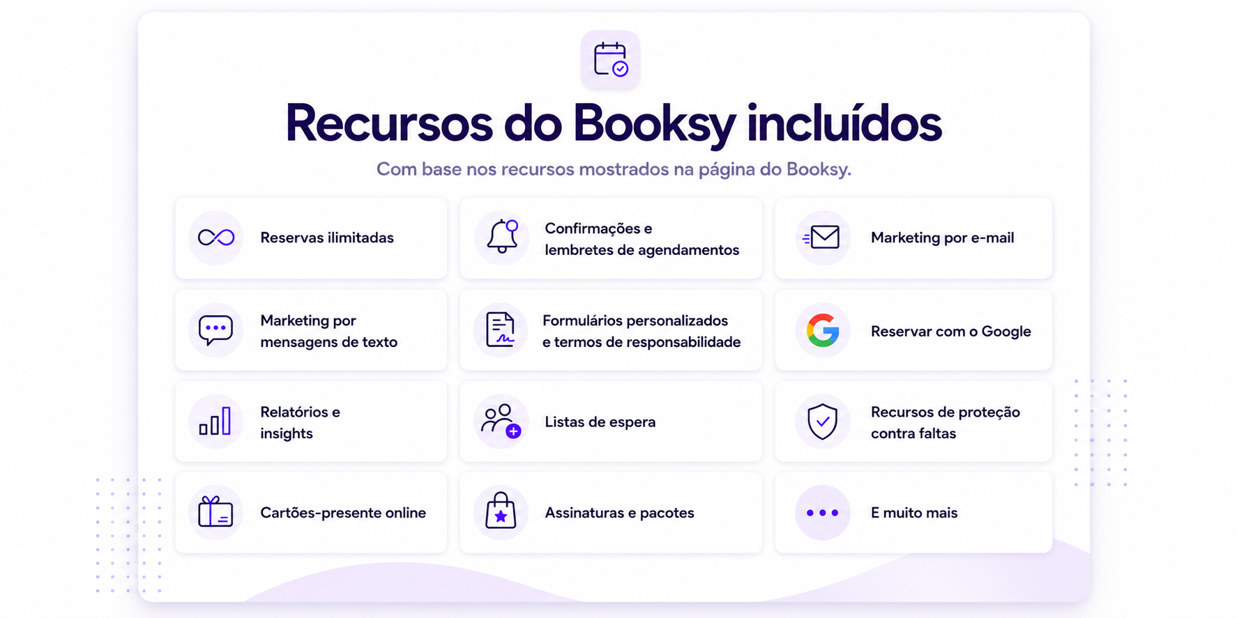 gráfico dos recursos do Booksy incluídos na assinatura do Booksy