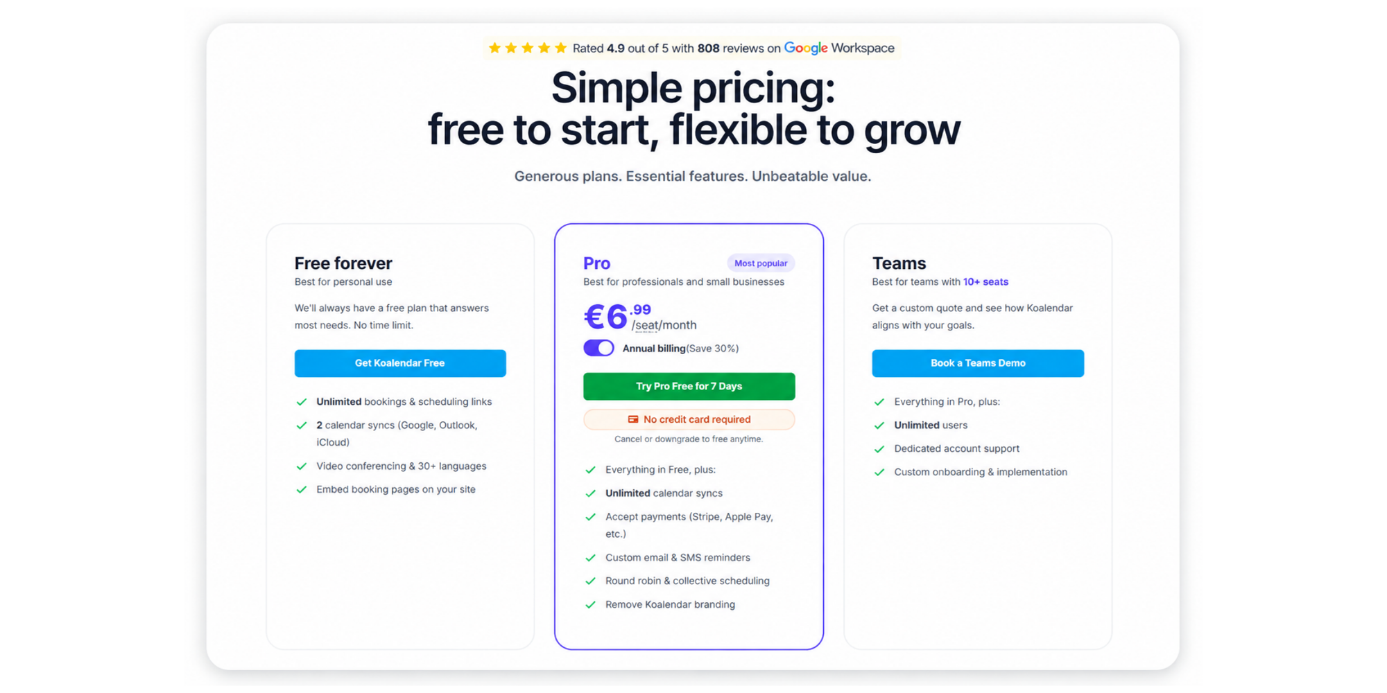 koalendar scheduling software pricing