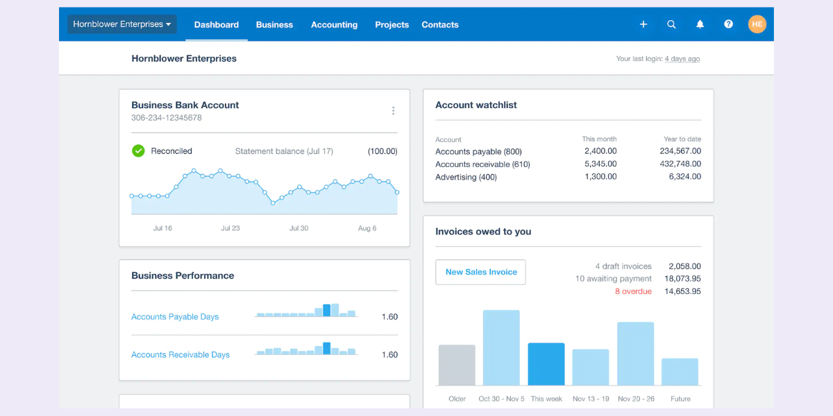 xero screenshoot zoho books alternative