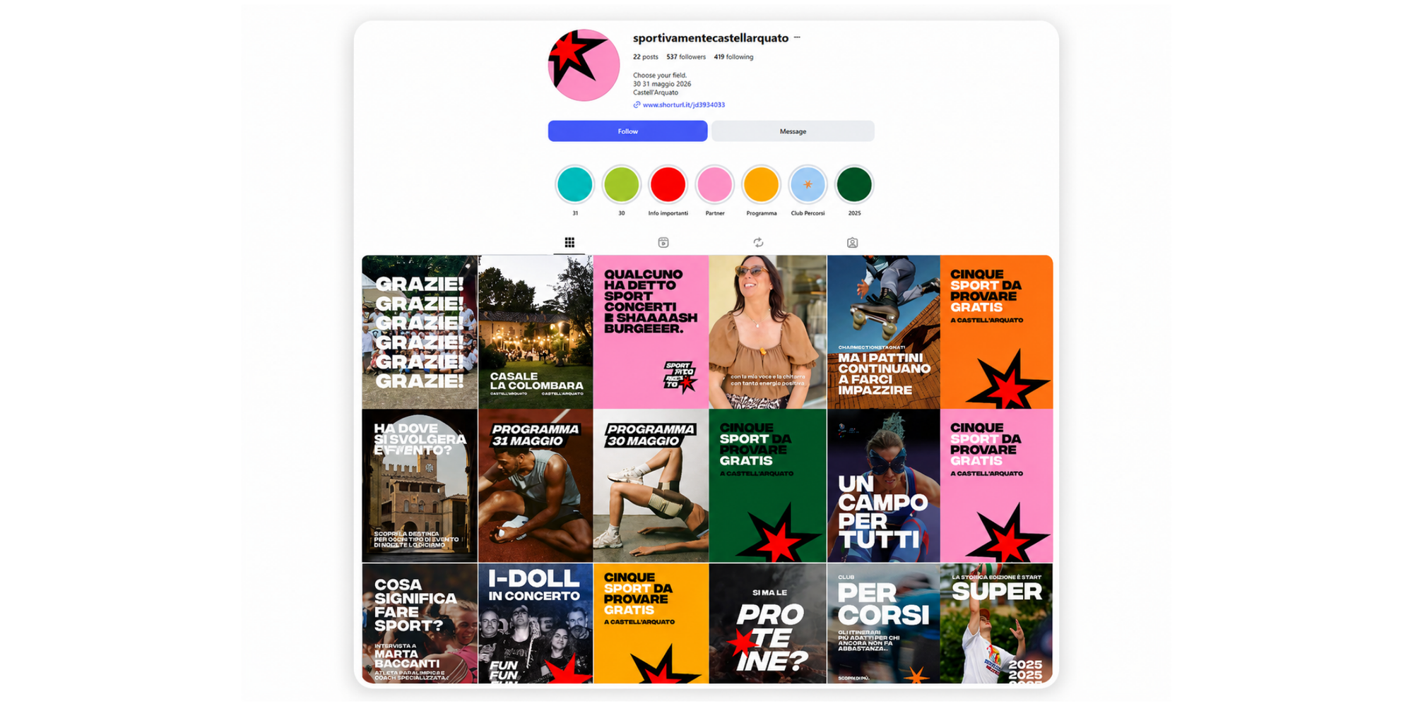 instagram event page for sport event Sportivamente Castell’Arquato