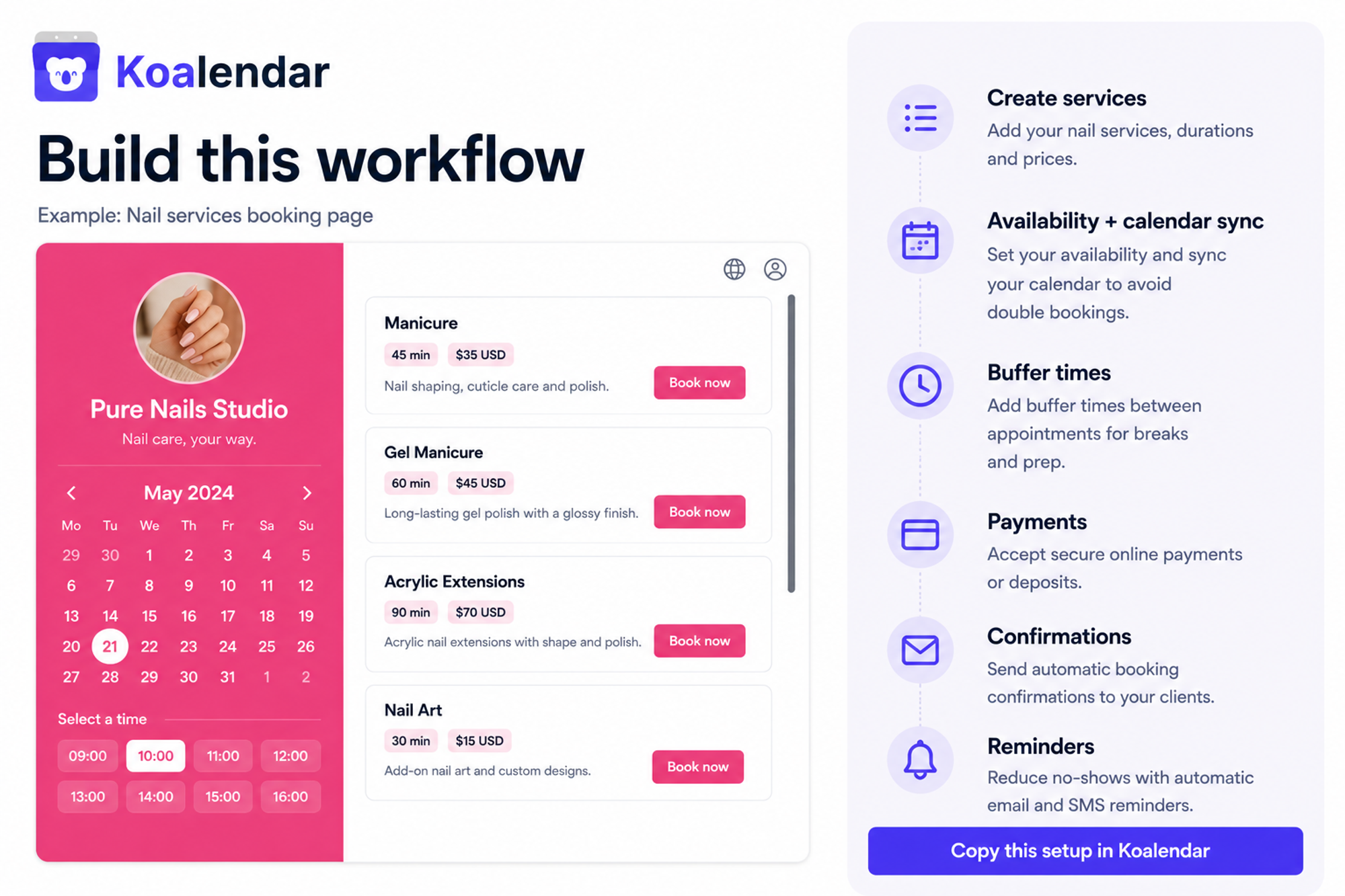build this booking workflow for nail artist
