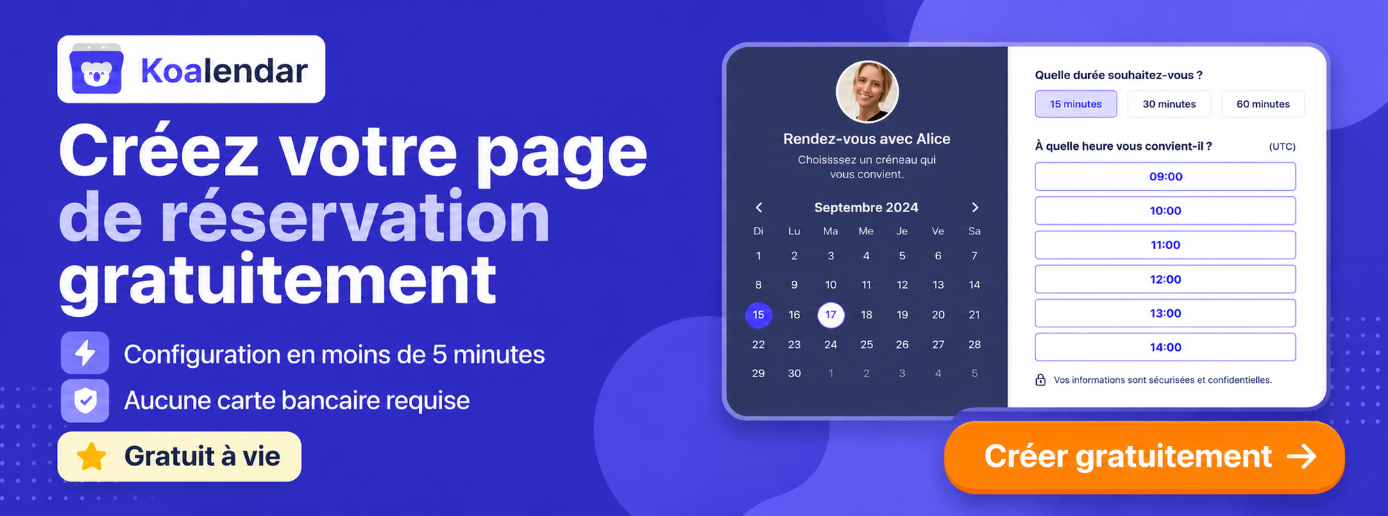Bannière Koalendar invitant les utilisateurs à créer gratuitement une page de réservation, présentée dans un comparatif des concurrents de Notion Calendar.
