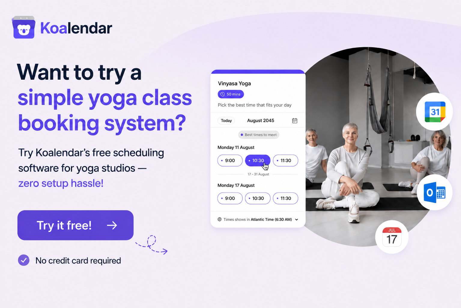 Koalendar is the simplest booking system for yoga studios