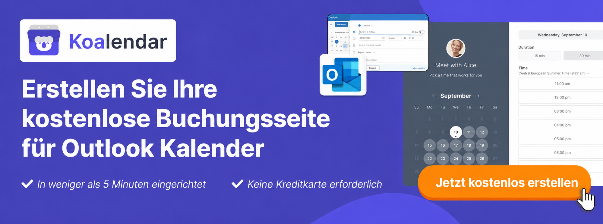Banner der Koalendar-Terminplanungssoftware, die es ermöglicht, den Outlook-Kalender zum Apple-Kalender hinzuzufügen