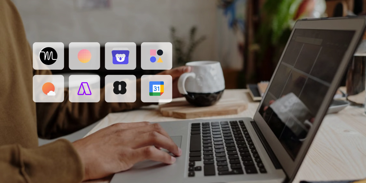 Notion Calendar alternative apps shown as icons over a person working on a laptop.