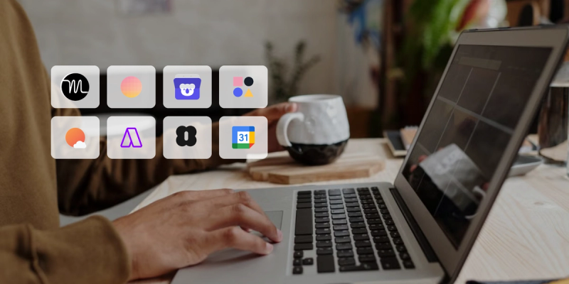 Notion Calendar alternative apps shown as icons over a person working on a laptop.