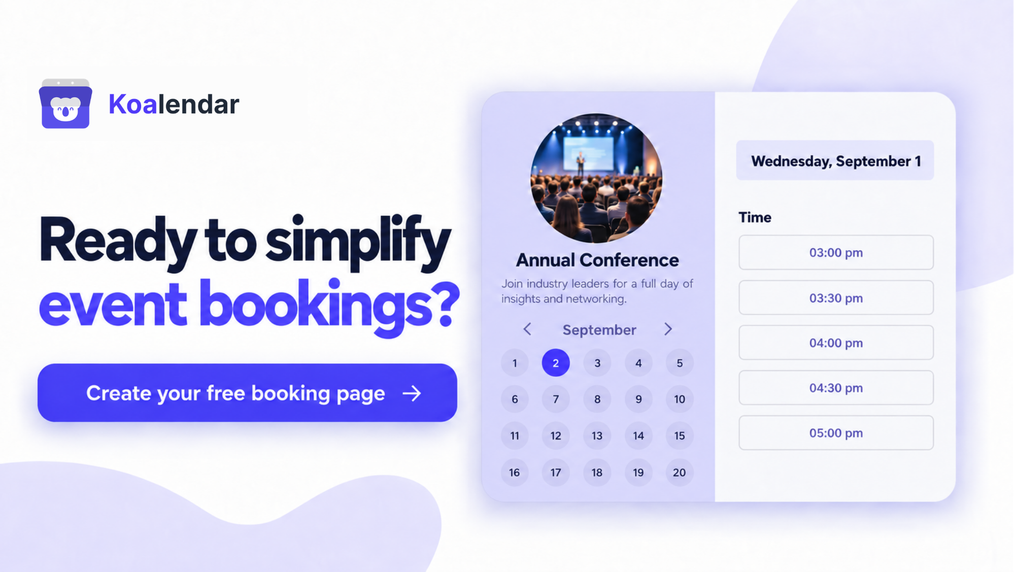 Koalendar banner inviting organizers to simplify event bookings with event facility scheduling software