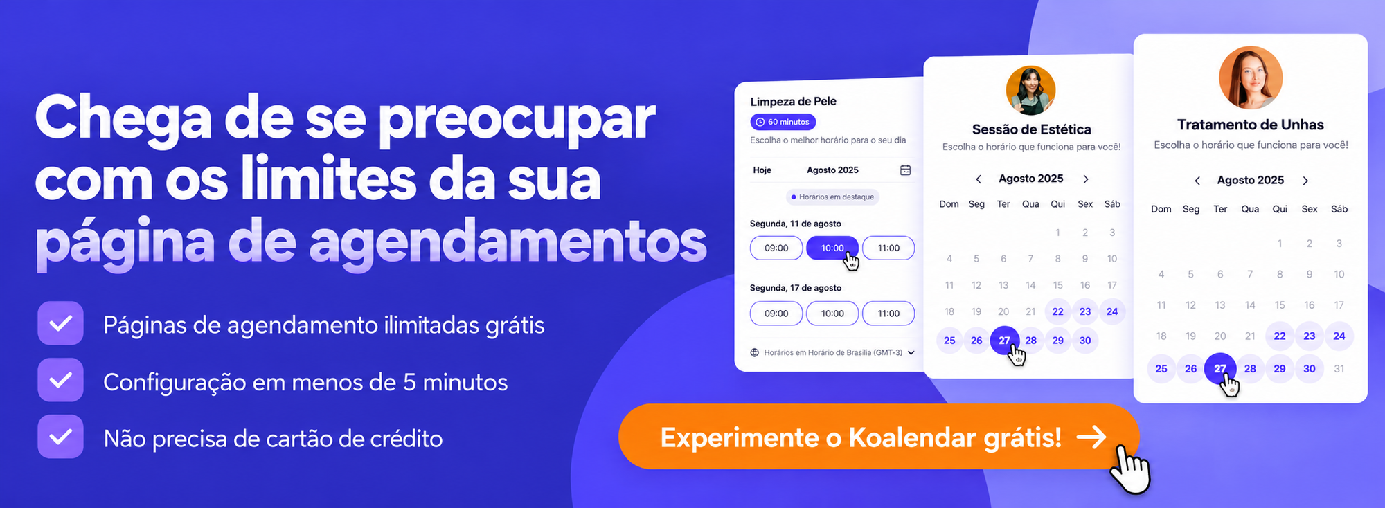 Banner do Koalendar promovendo páginas de agendamento gratuitas e ilimitadas como alternativa ao custo do Google Workspace.