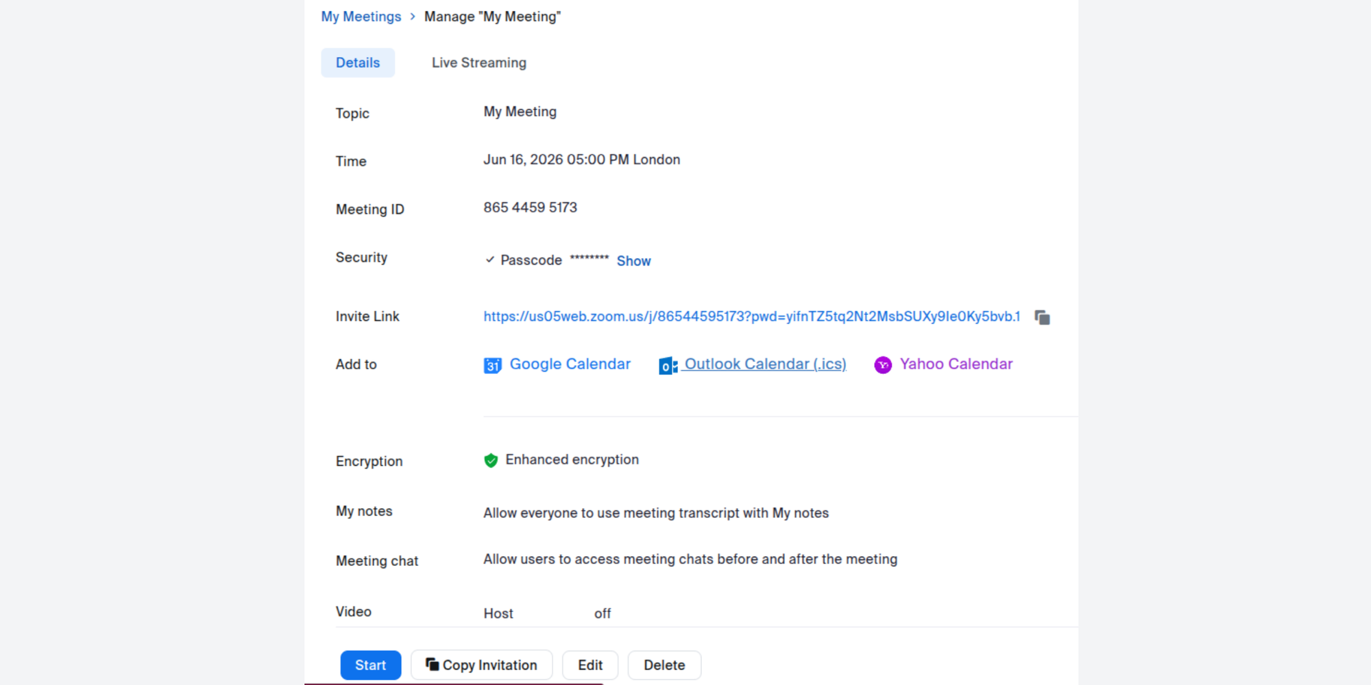 Meeting confirmation and sharing information in Zoom