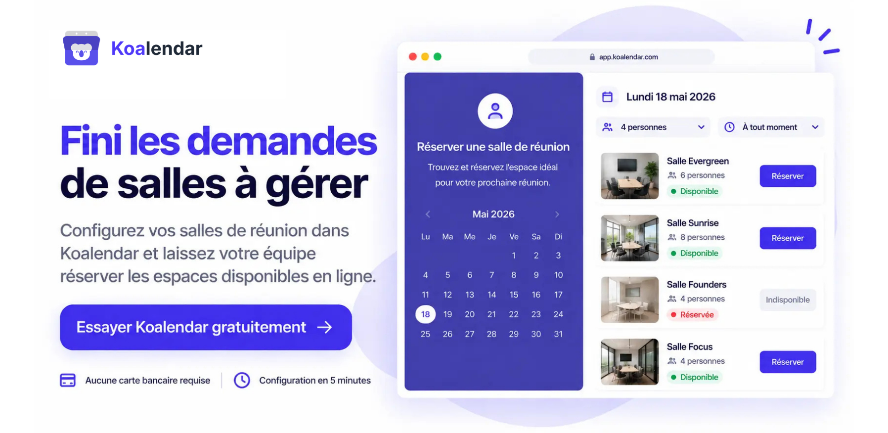 bannière de Koalendar, système gratuit de réservation de salles de réunion