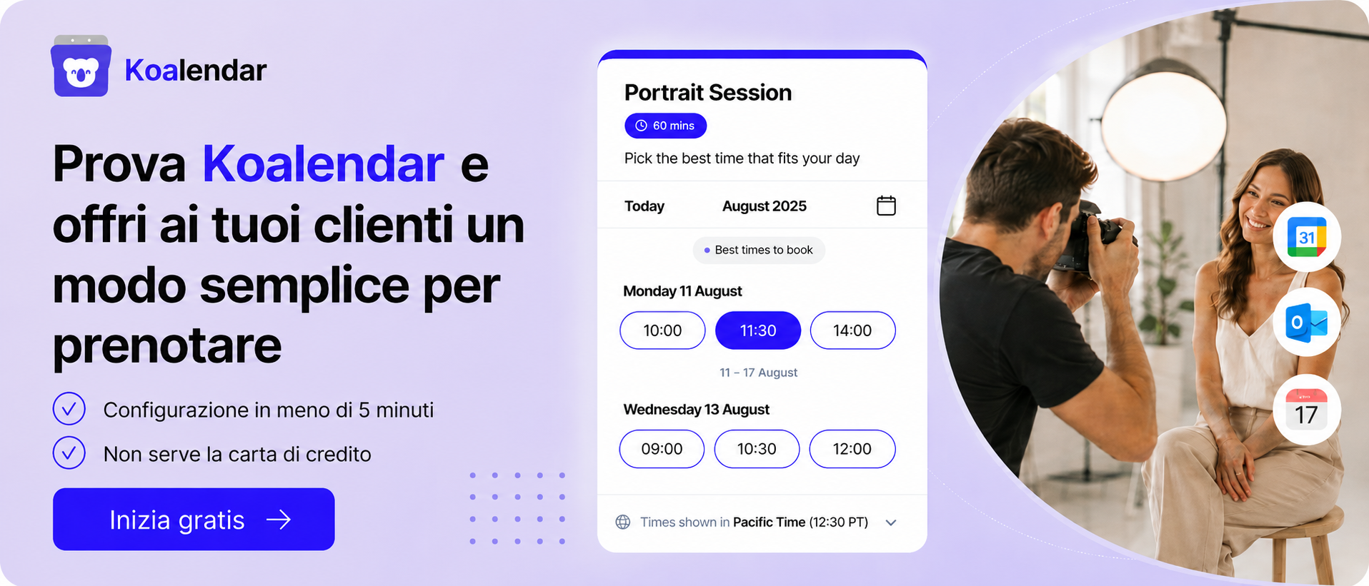 banner di Koalendar, la migliore app di prenotazione per fotografi