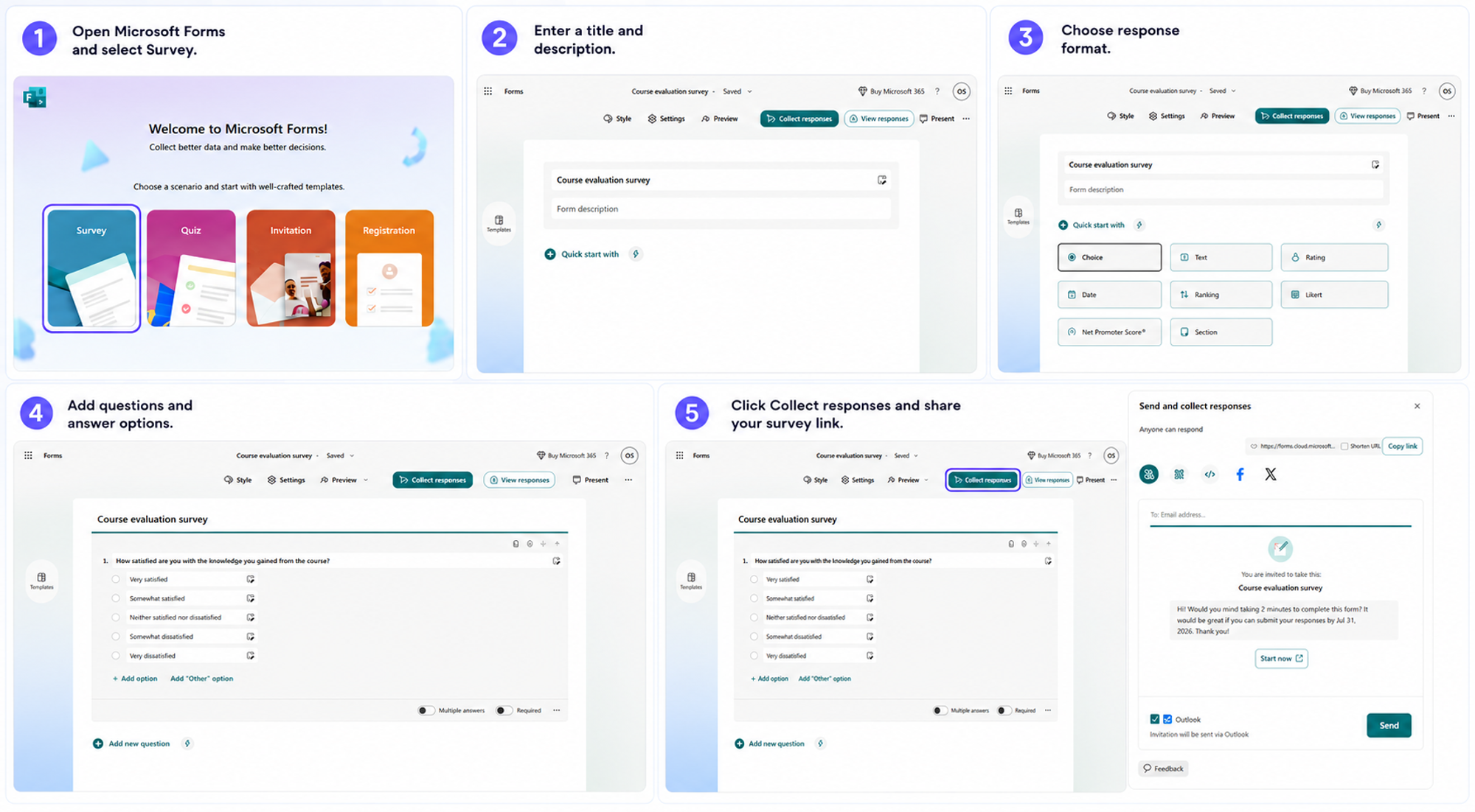 steps of how to create a survey in outlook