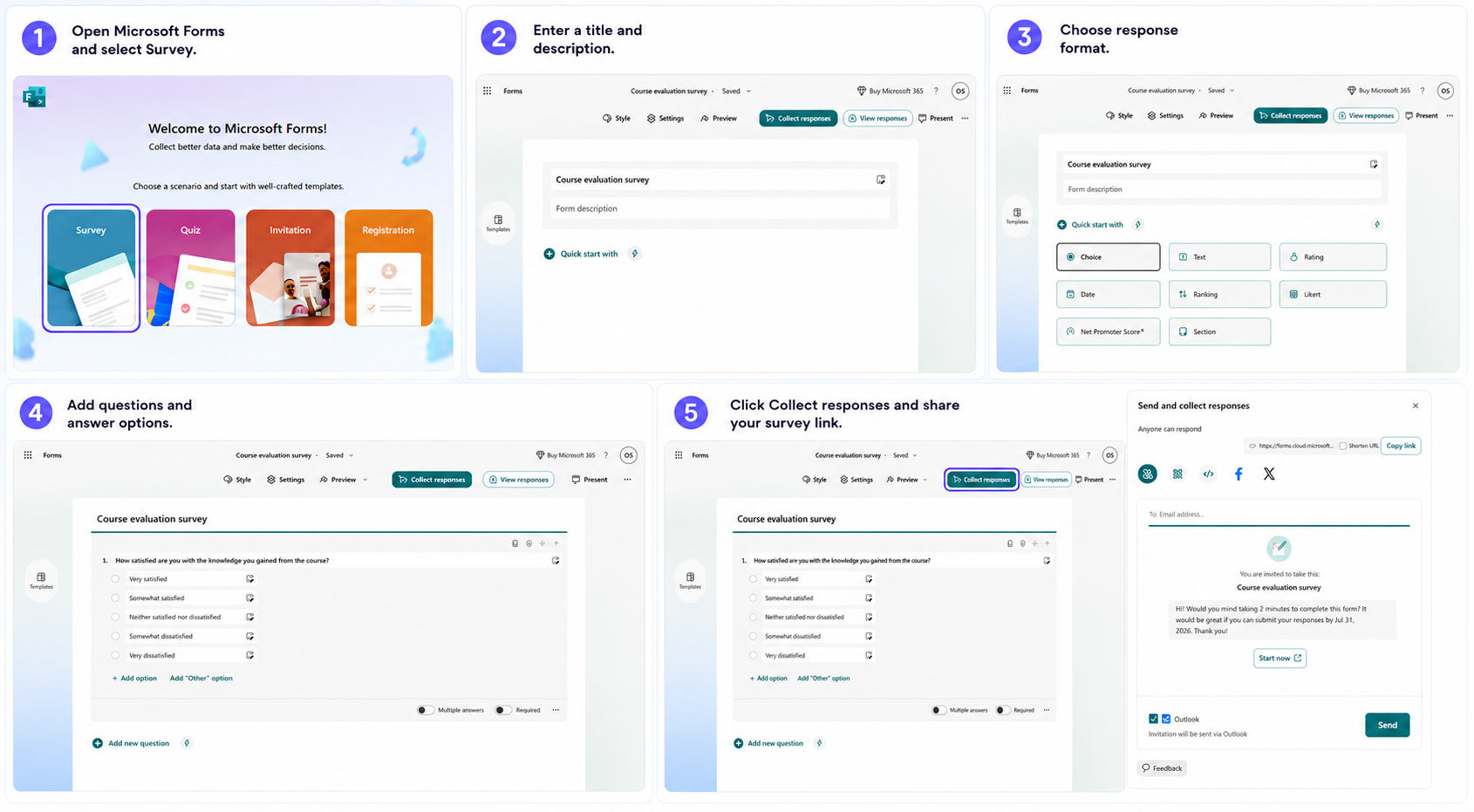 steps of how to create a survey in outlook