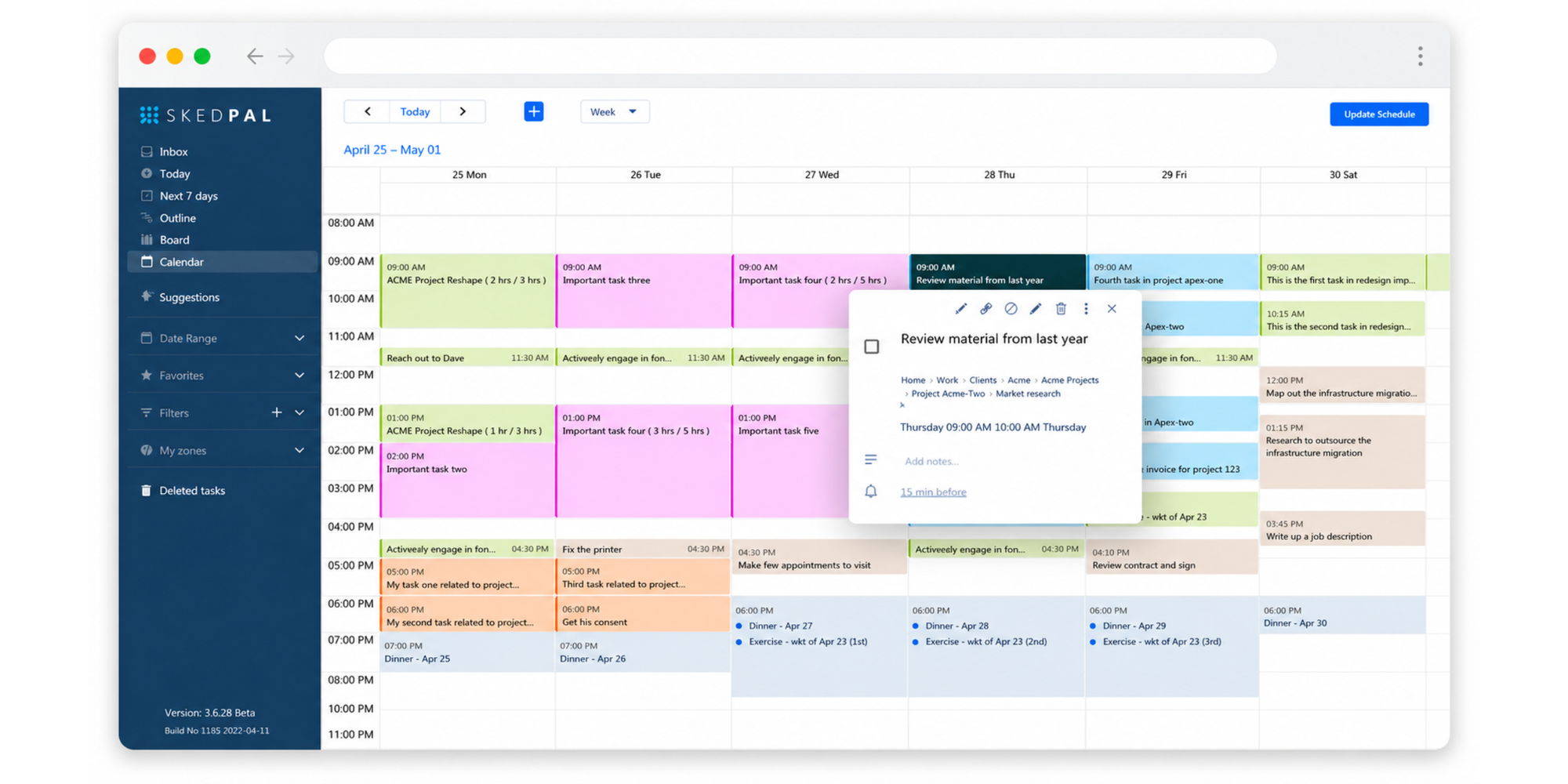 main admin screen of skedpal.ui that is motion calendar alternative 