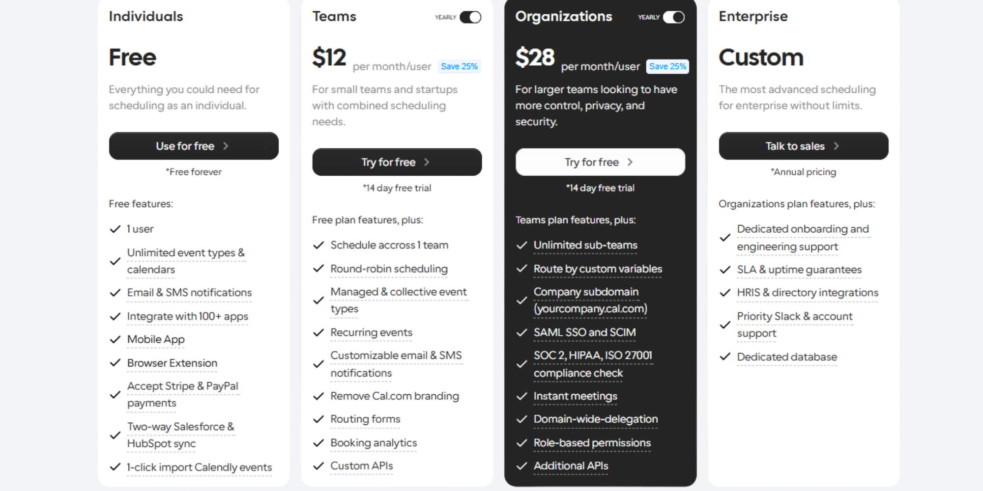 graphic of cal.com pricing 