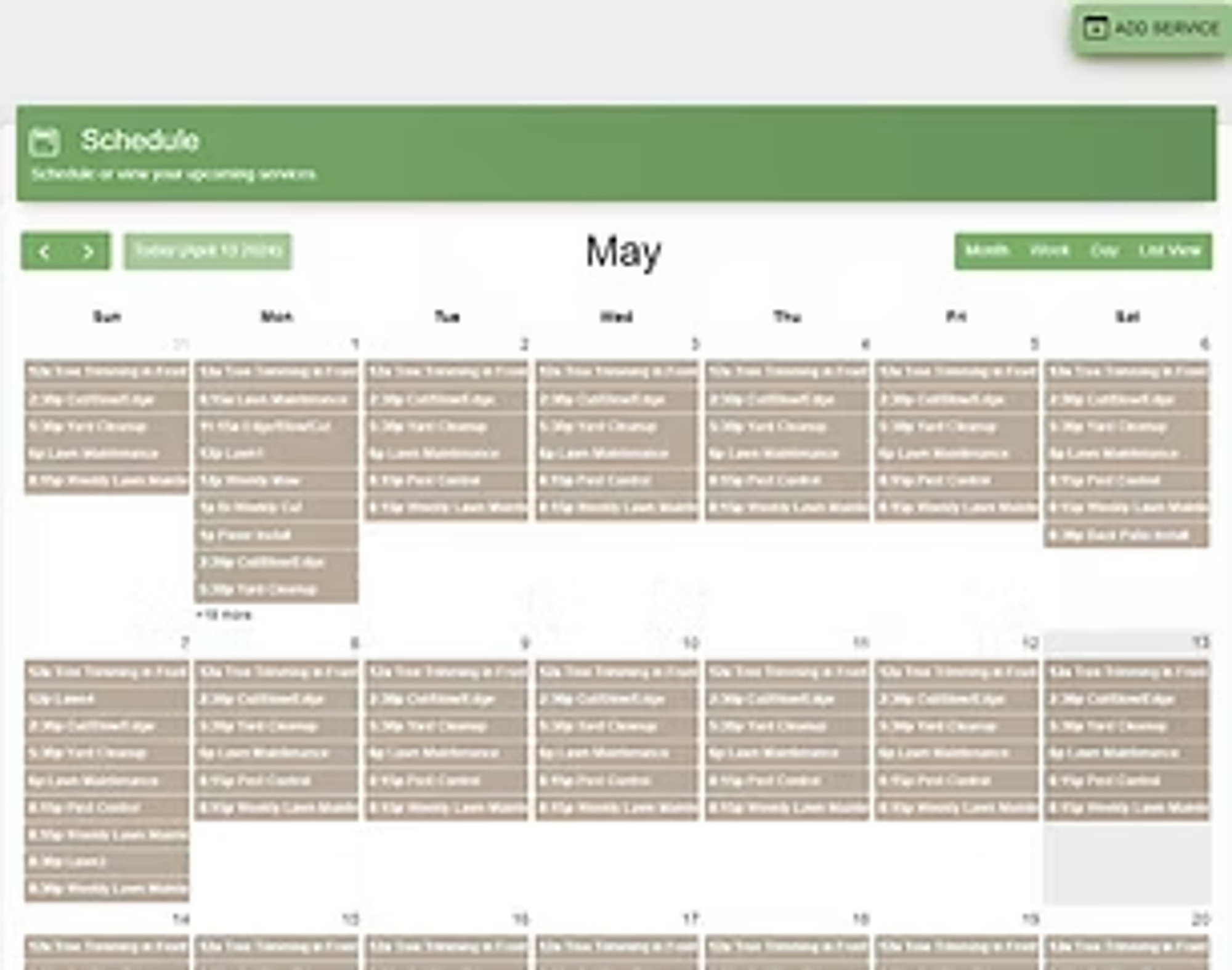 4) LawnManage Screenshot of lawn company schedule in the LawnManage software platform