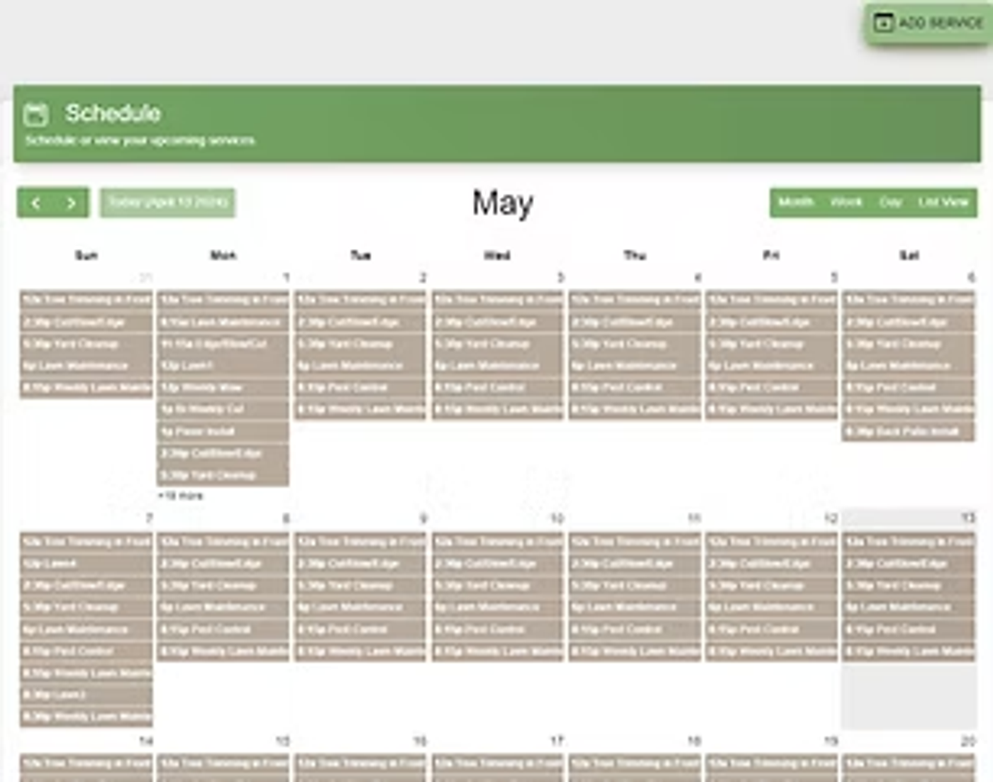 4) LawnManage Screenshot of lawn company schedule in the LawnManage software platform