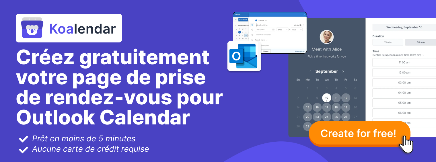 bannière présentant Koalendar comme l’un des meilleurs conseils pour Calendrier Outlook