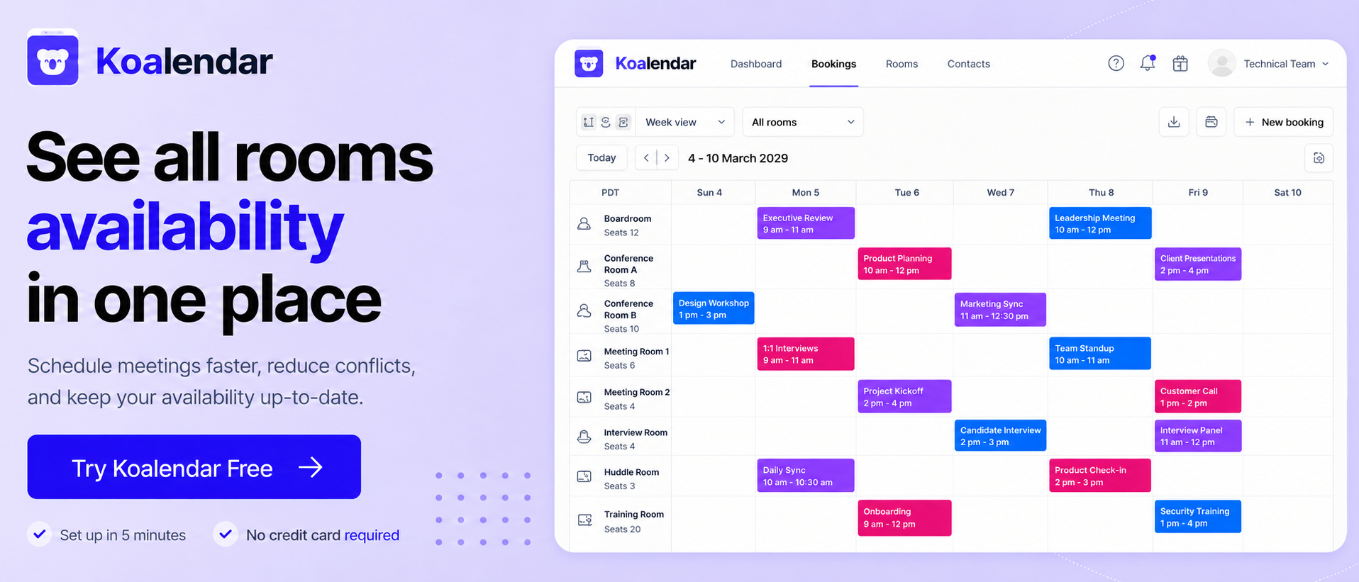 koalendar Free meeting room booking system rooms availability