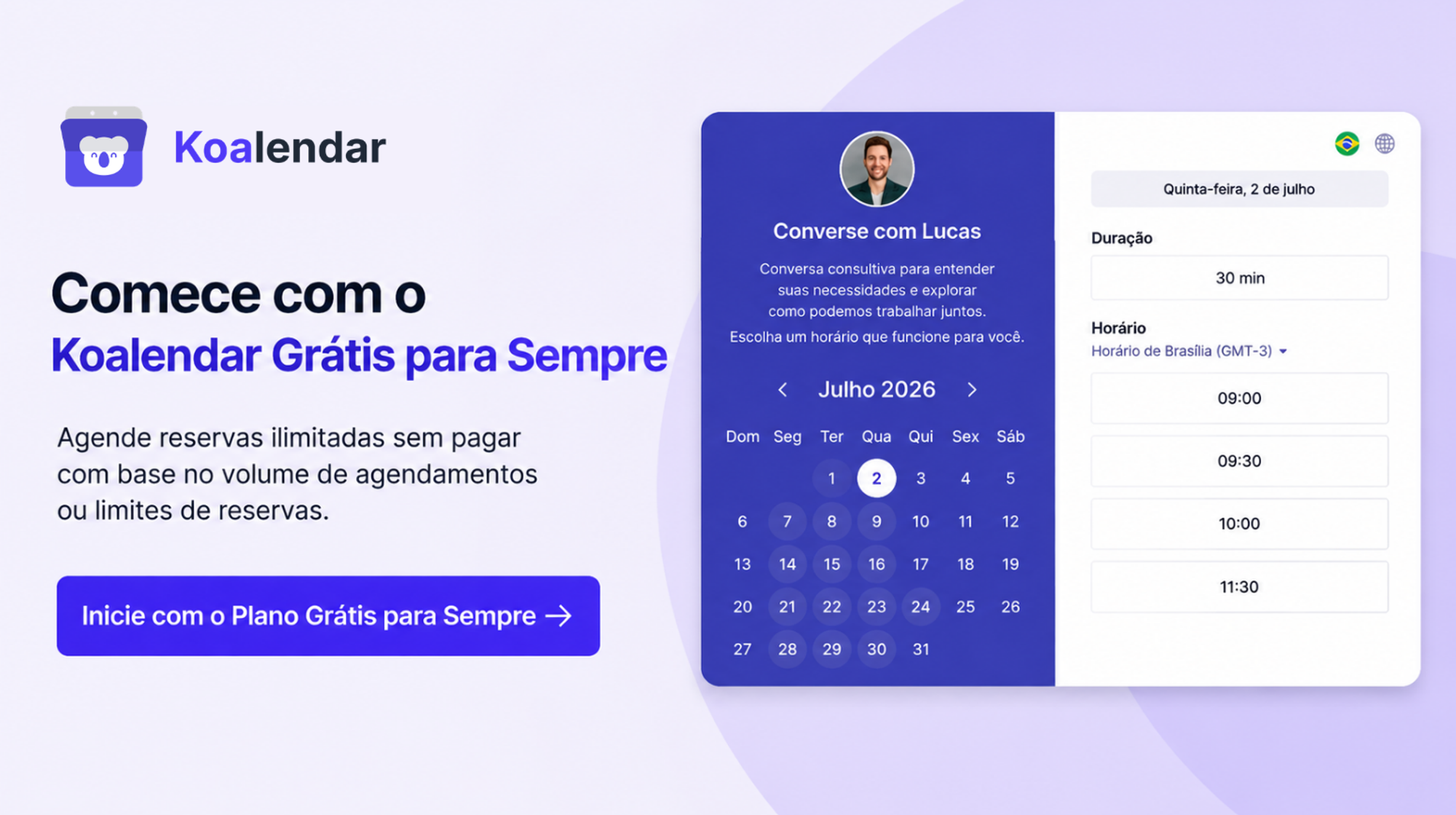 plano gratuito para sempre do Koalendar a ser levado em consideração ao comparar o custo de softwares de agendamento