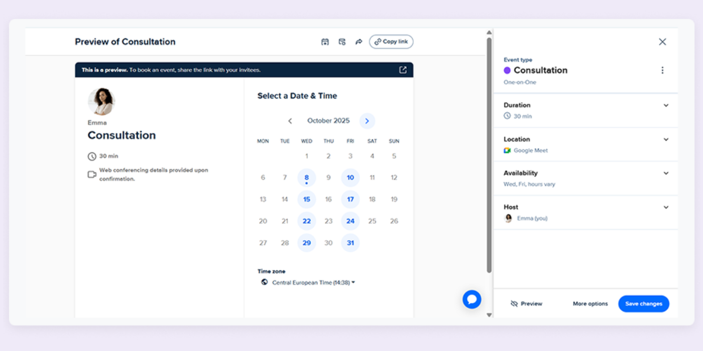 Calendly scheduling app UI