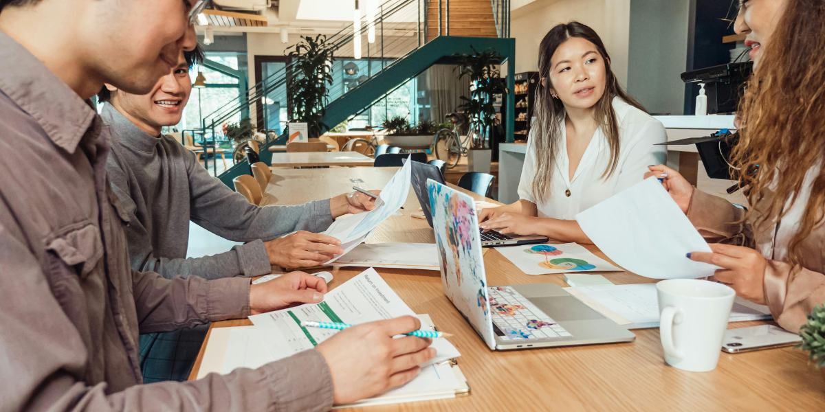 Group of colleagues in a work meeting