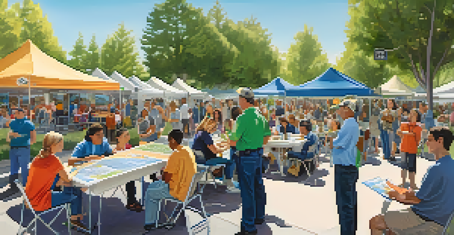 Residents of Redwood City participating in a community forum about transportation improvements in a sunny outdoor setting.