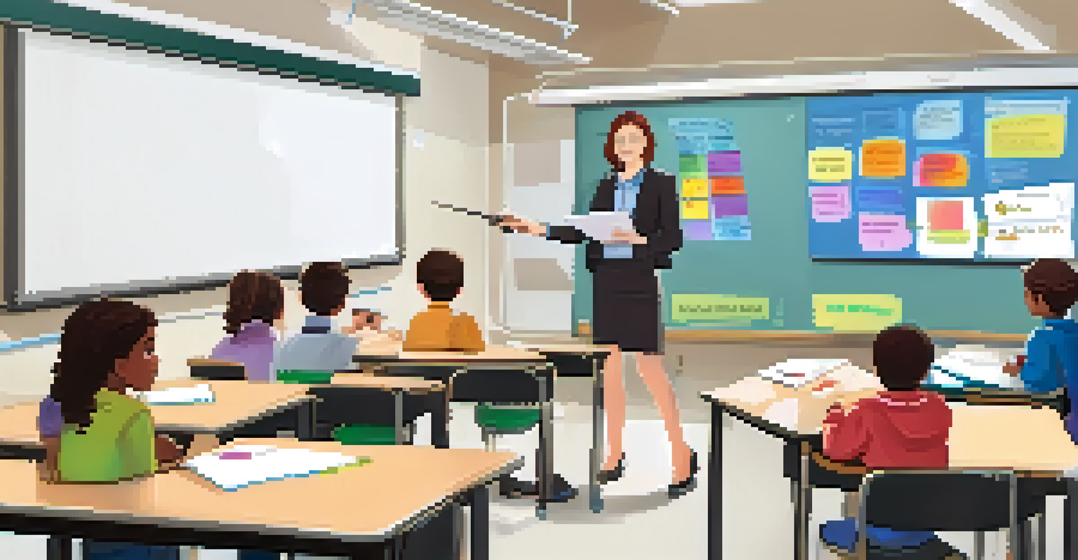 A teacher using augmented reality in a science lesson, with students engaged and technology visible in the classroom.