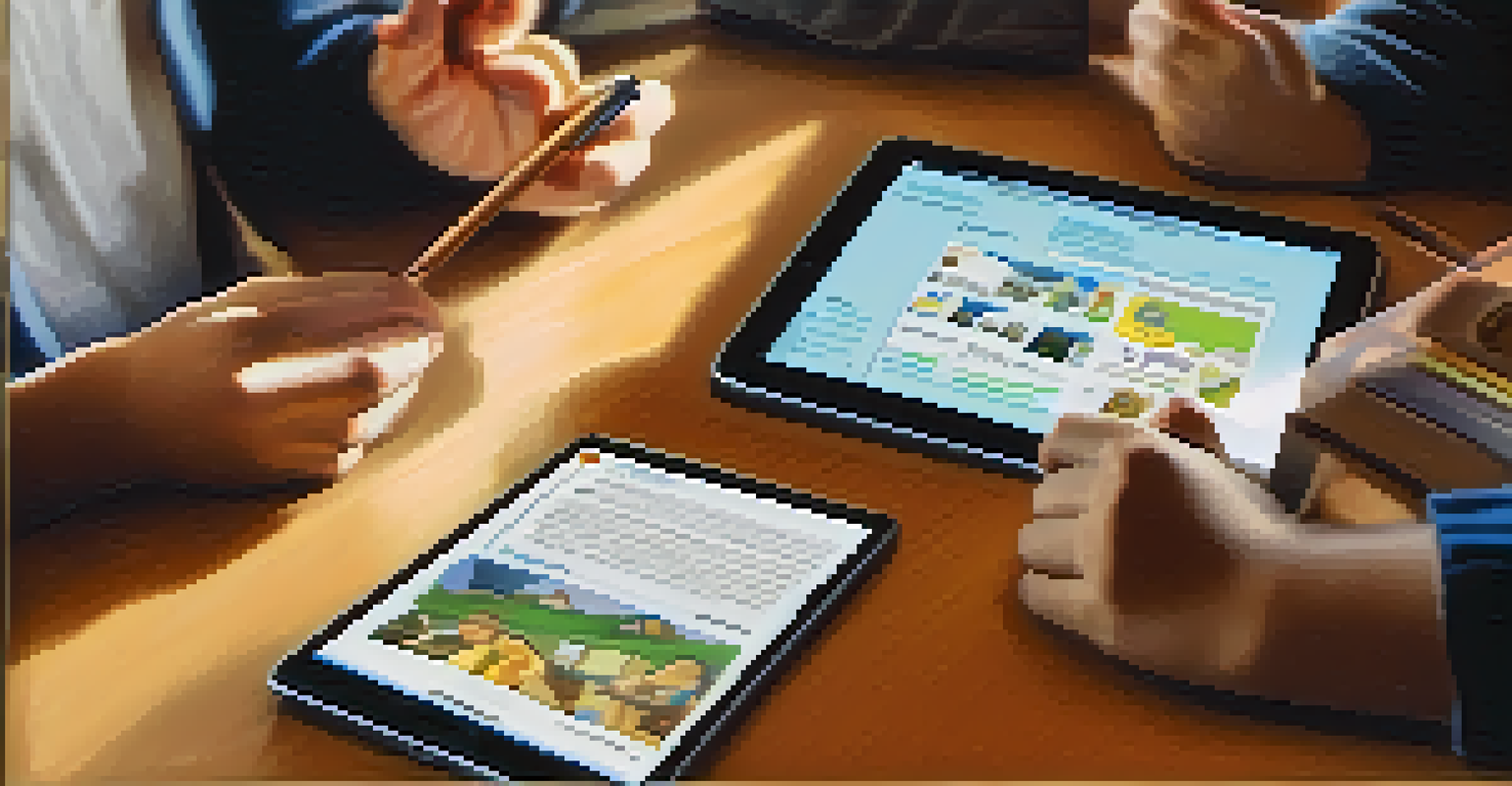 A teacher's hands showing students how to use a tablet, highlighting engagement and learning in a classroom environment.