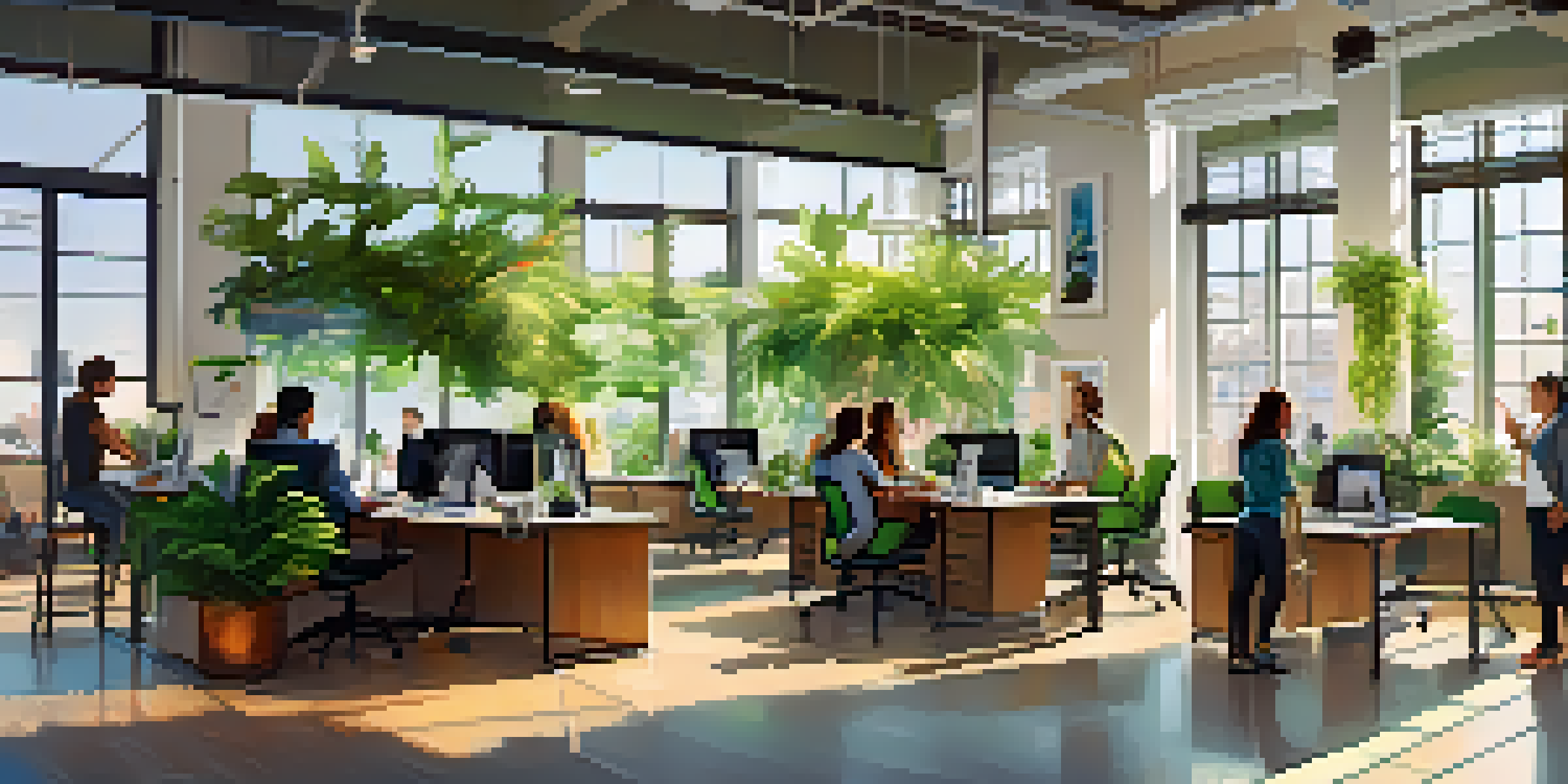 A lively startup office in Redwood City with diverse entrepreneurs collaborating in a bright, modern workspace filled with plants and artwork.