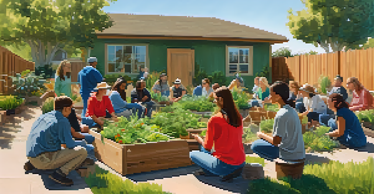 A workshop on composting in an outdoor setting with participants learning from a facilitator surrounded by plants.
