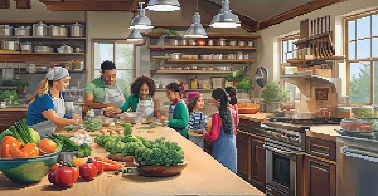 A family workshop focused on healthy cooking, with parents and children collaborating in a warm and inviting kitchen setting.